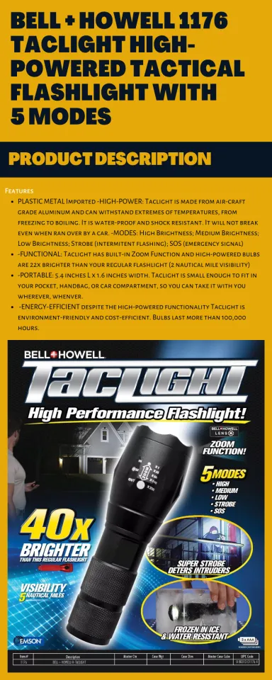 NEW UPGRADE BEST SELLING ORIGINAL Bell Howell 1176 Taclight High-Powered  Tactical Flashlight with Modes  Zoom Function Lazada PH