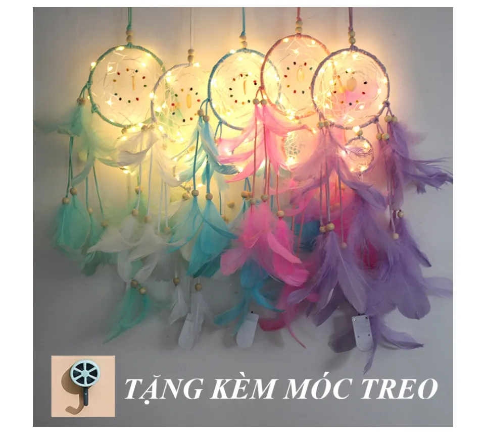 Vòng Dreamcatcher Lông Vũ Có Đèn LED Treo Tường Trang Trí Phòng Ngủ Tặng Kèm Móc Treo Tường | Lazada.vn Vòng Dreamcatcher Lông Vũ Có Đèn Led Treo Tường Trang Trí Phòng Ngủ Tặng Kèm Móc Treo Tường | Lazada.Vn
