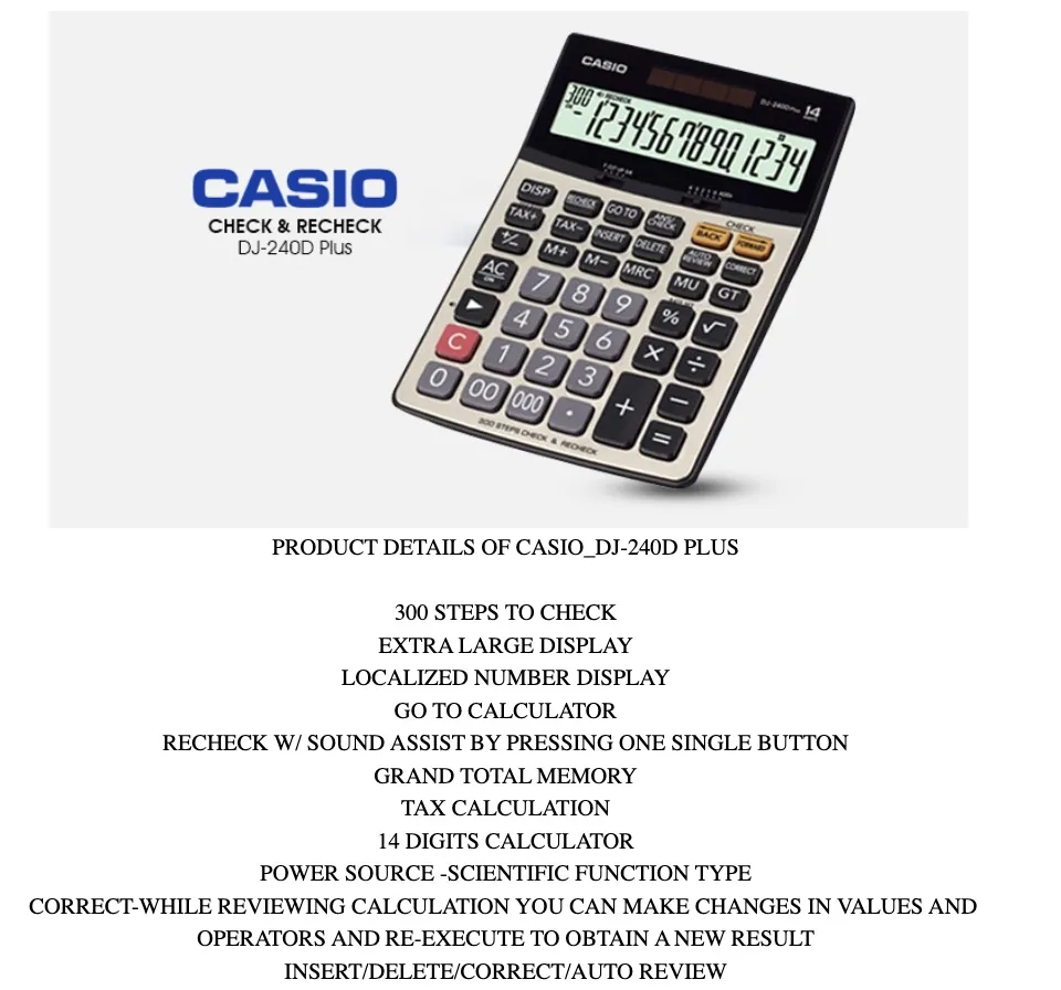 Casio Calculator DJ 240D Plus Procure Plus 46 OFF