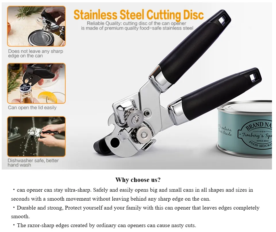 Bescita Professional Manual Tin Can Opener Stainless Steel Safe Cut Lid Smooth Edge Hot, Size: 22.5, As Shows