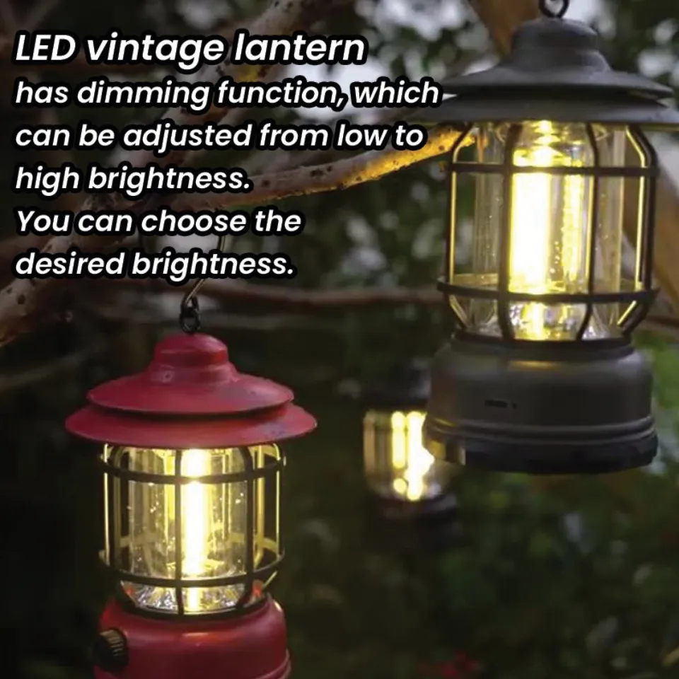 1pc Vintage Camping Lanterns Dimmable Retro Outdoor Lamp Portable Led  Rechargeable Light For Power Outages Waterproof Hanging Lantern Camping  Light With Phone Charger For Outdoor Indoor Decor