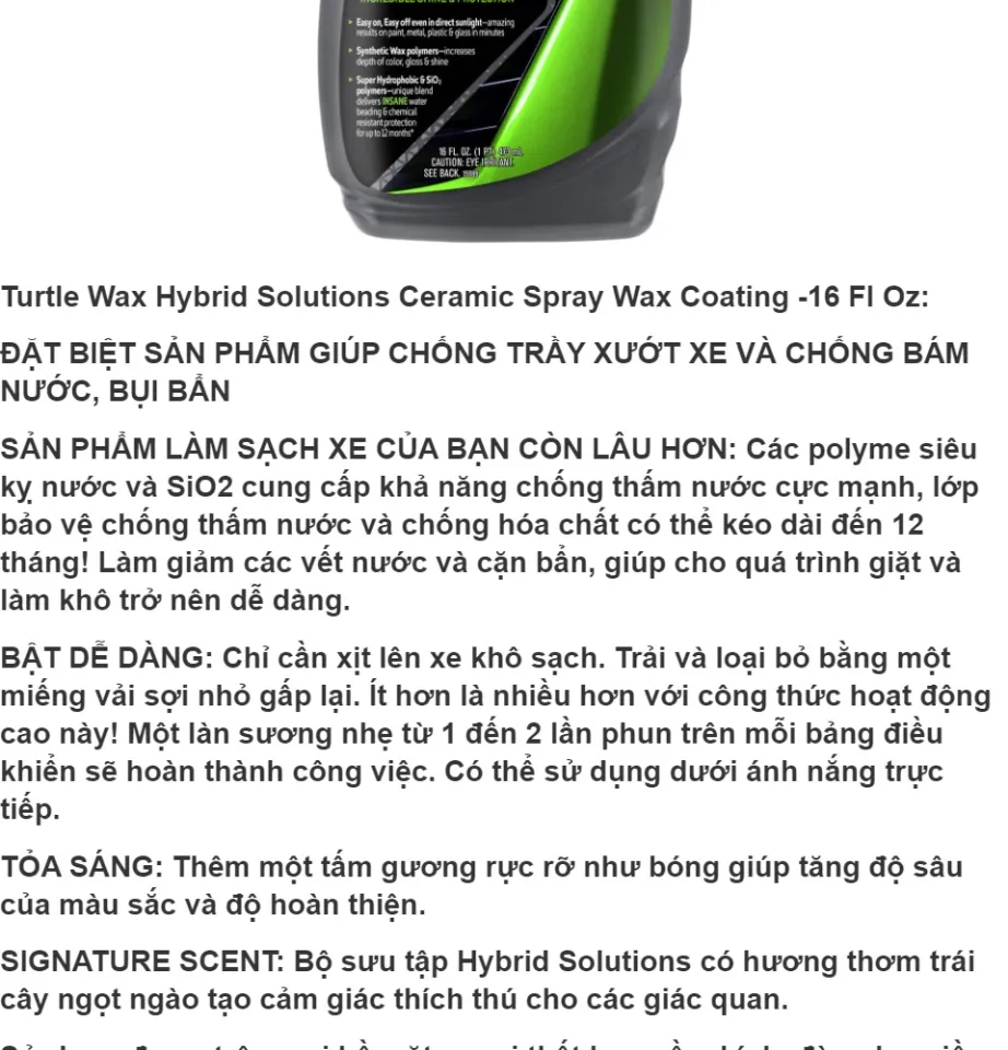 Turtle Wax Hybrid Solutions Ceramic Spray Wax Coating -16 fl oz
