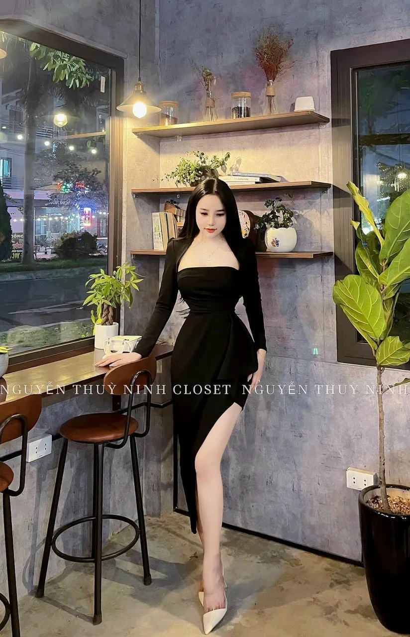 Váy đầm nữ dáng ôm body cổ tây bèo hông tay dài cực xinh và không kém phần sang chảnh, sản phẩm hottrend 2023
