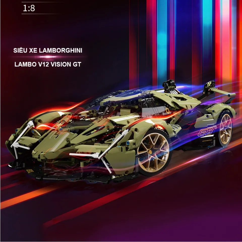 Đồ Chơi Lắp Ráp Kiểu LEGO TECHNIC Mô Hình Siêu Xe Điều Khiển Từ Xa RC   LAMBORGHINI LAMBO V12 VISION GT Với 2527 Mảnh Ghép 