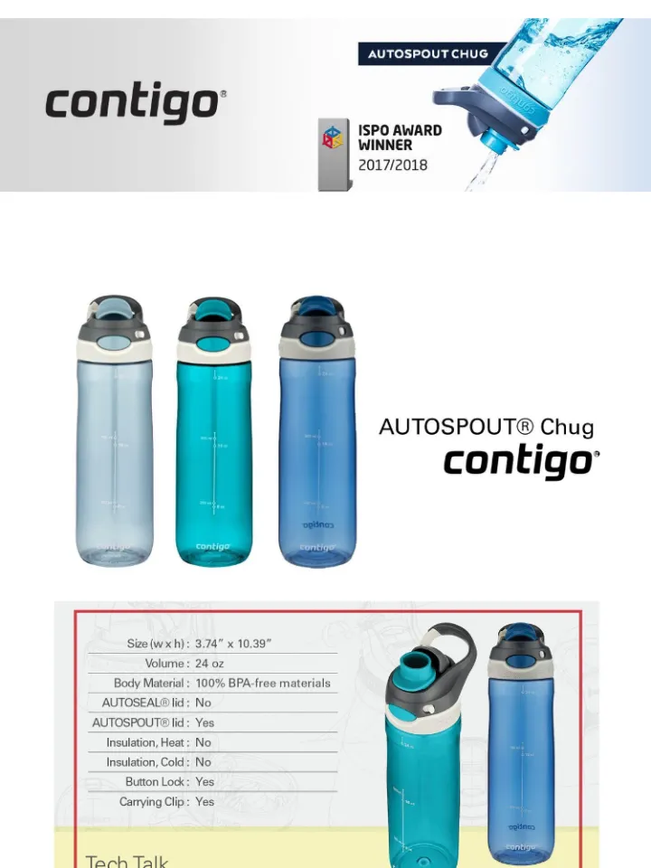 Contigo AUTOSPOUT Water Bottles, 24oz, Monaco/Scuba/Stormy Weather, 3-Pack  