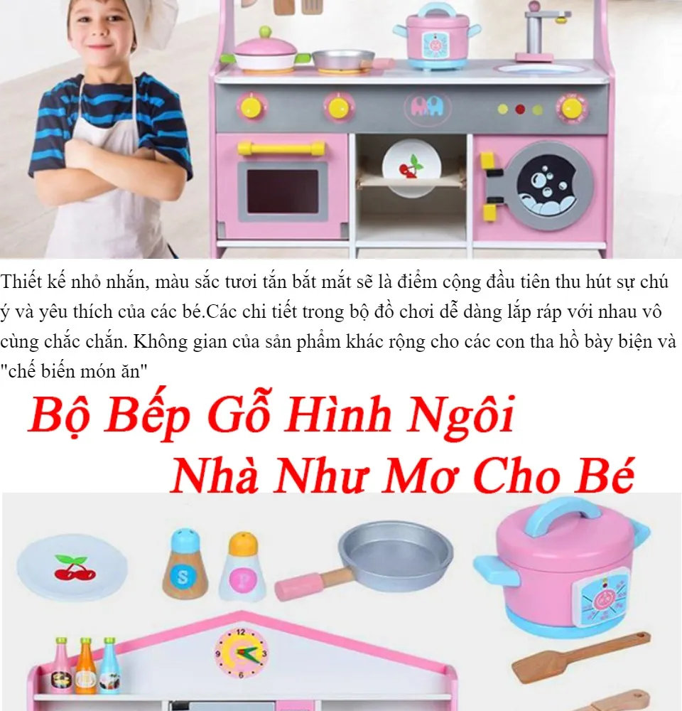 Đồ Chơi Cho Bé-Bộ Bếp Gỗ Hình Ngôi Nhà Như Mơ Cho Bé-Được Làm