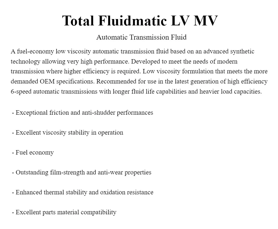 Total Fluidmatic LV MV – Automatic Transmission Fluid