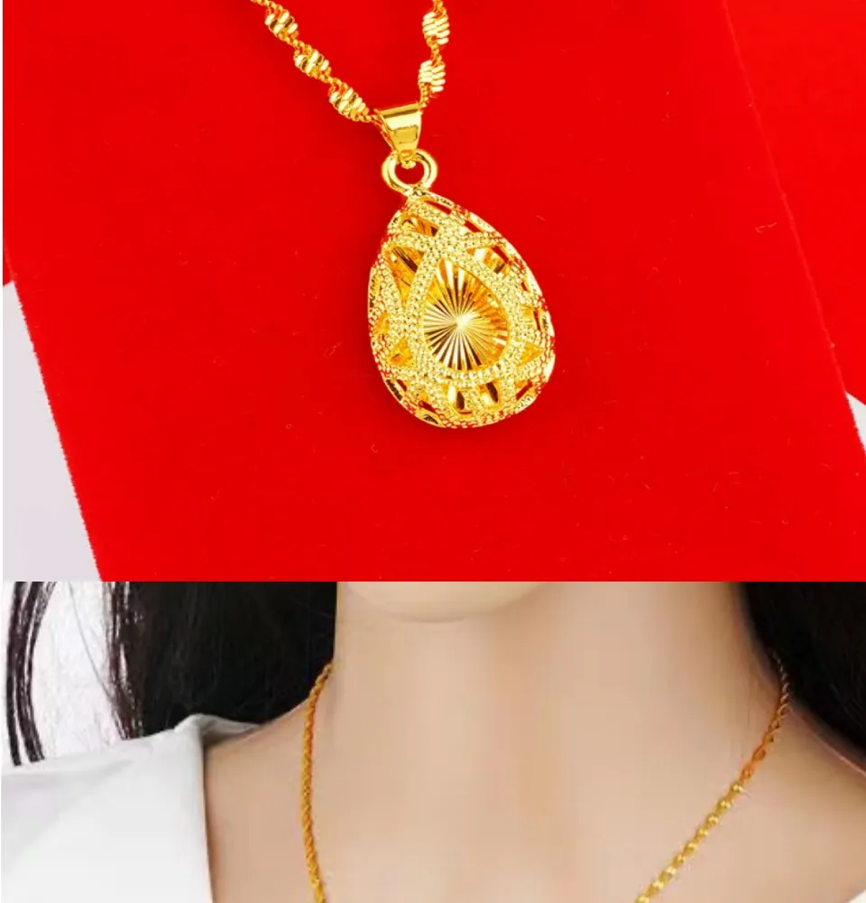 24K Saudi Gold Nasasangla 100% Original Choker Necklace for Women Peaceful  Love Heart Gold Thick Gold Water Wave Chain and Pendant Gold Necklace buy 1  take 1