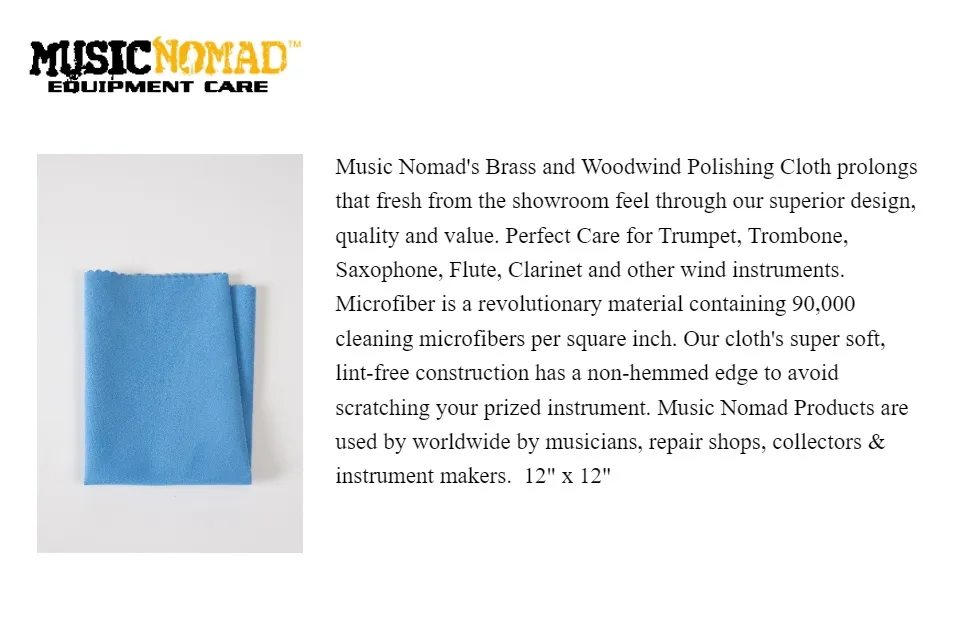 Music Nomad Brass & Woodwind Untreated Microfiber Polishing Cloth