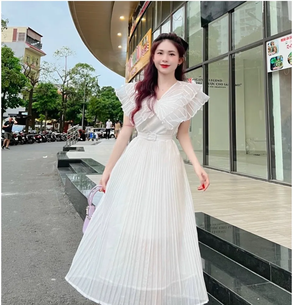 Đầm babydoll gắn nơ cổ tim thời trang Hàn QuốcVáy trắng xòe Vintage tiểu  thư tinh khôi Đầm Form rộng tay bồng bánh bèo dễ thương Váy trắng nữ Đầm  xòe xinh
