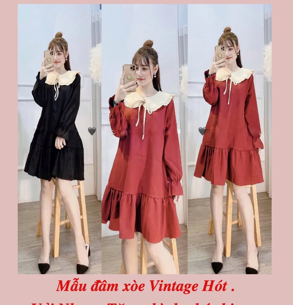 Yến Trần] Đầm - Váy Vintage Đuôi Cá Chất Nhung Tăm, Form Rộng ...