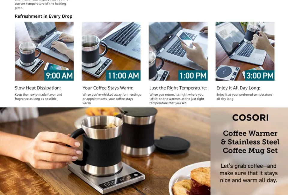 COSORI Coffee Mug Warmer & Mug Set, Touch Tech & LCD Digital Display, 304,  New