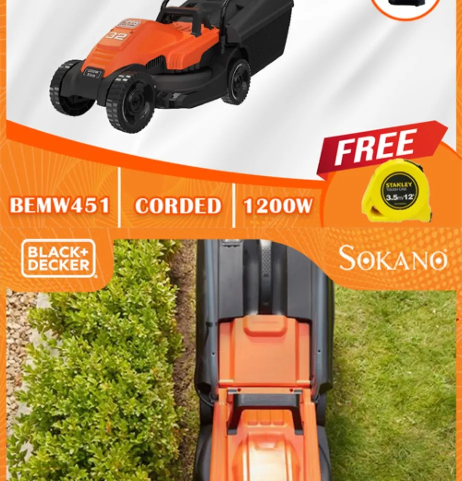 Electric lawn mower BEMW451BH / 1200 W / 32 cm, Black+Decker