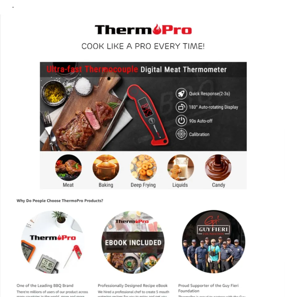 ThermoPro TP19 Waterproof Digital Meat Thermometer for Grilling with  Ambidextrous Backlit & Thermocouple Instant Read Kitchen Cooking Food  Thermometer