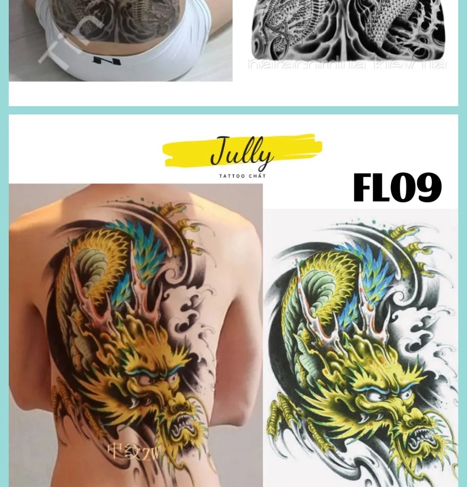 hình xăm dán kín, full, bít lưng hình rồng JULLY Tattoo chất (kích ...