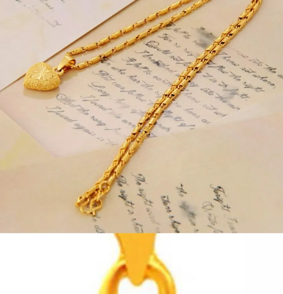 24K Saudi Gold Nasasangla 100% Original Choker Necklace for Women Peaceful  Love Heart Gold Thick Gold Water Wave Chain and Pendant Gold Necklace buy 1  take 1