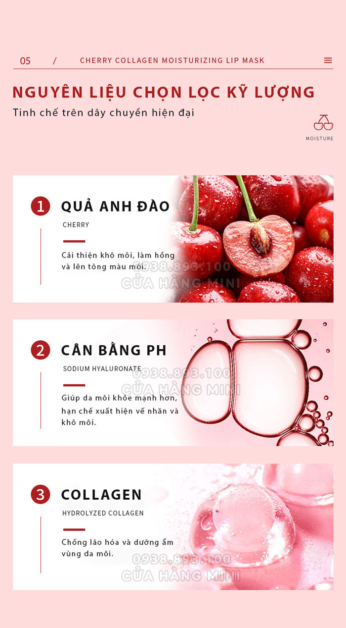 Mặt Nạ Dưỡng Ẩm Cho Môi Bioaqua Cherry Collagen