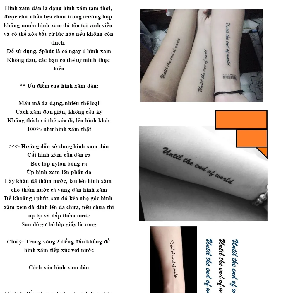 Hcm][ Tattoo Nữ Mini Nhỏ Xinh Dễ Thương ] Hình Xăm Dán Tatoo Chữ Until The  End Of World - Miếng Dán Hình Xăm Đẹp Dành Cho Nữ | Lazada.Vn