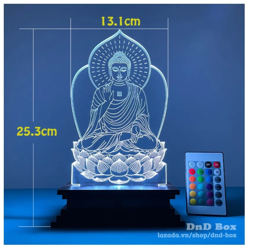 Đèn led 3D hình Phật A Di Đà sẽ mang đến cho bạn một trải nghiệm thị giác tuyệt vời, khi bức tranh Phật A Di Đà được chiếu sáng ra với độ sáng tương phản cực cao. Đây chắc chắn sẽ là món đồ trang trí không thể thiếu trong ngôi nhà của bạn.