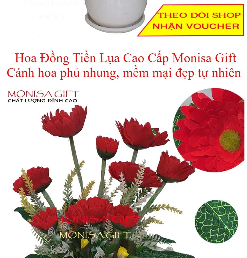 Hoa Giả cao cấp - Chậu Hoa Đồng Tiền Lụa Cao Cấp Monisa Gift {CẮM SẴN