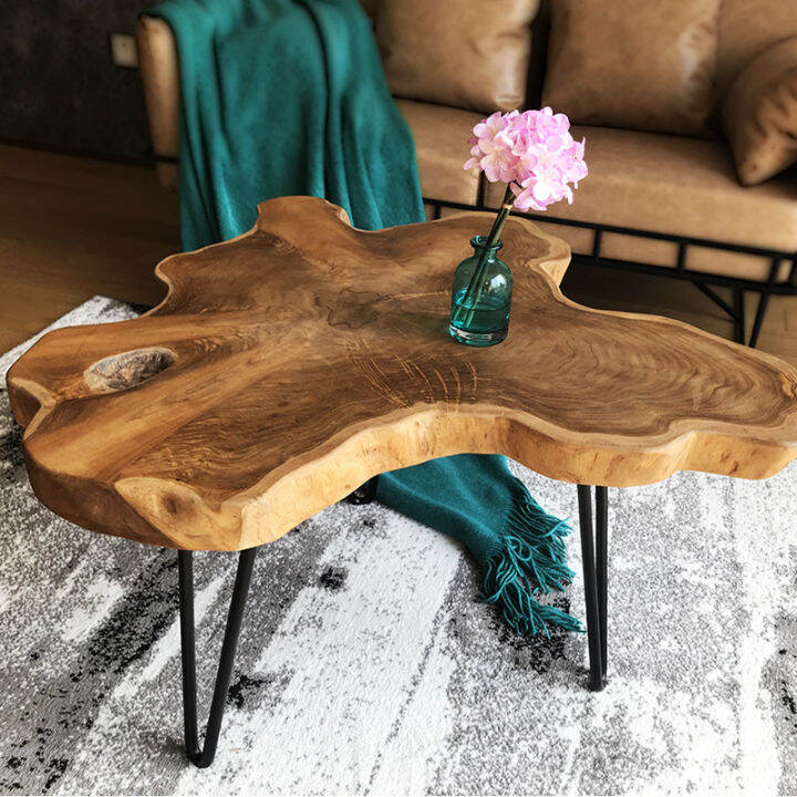 Solid Wood Tea Table Natural Teak Log Small Tea Table Side Table Shaped
