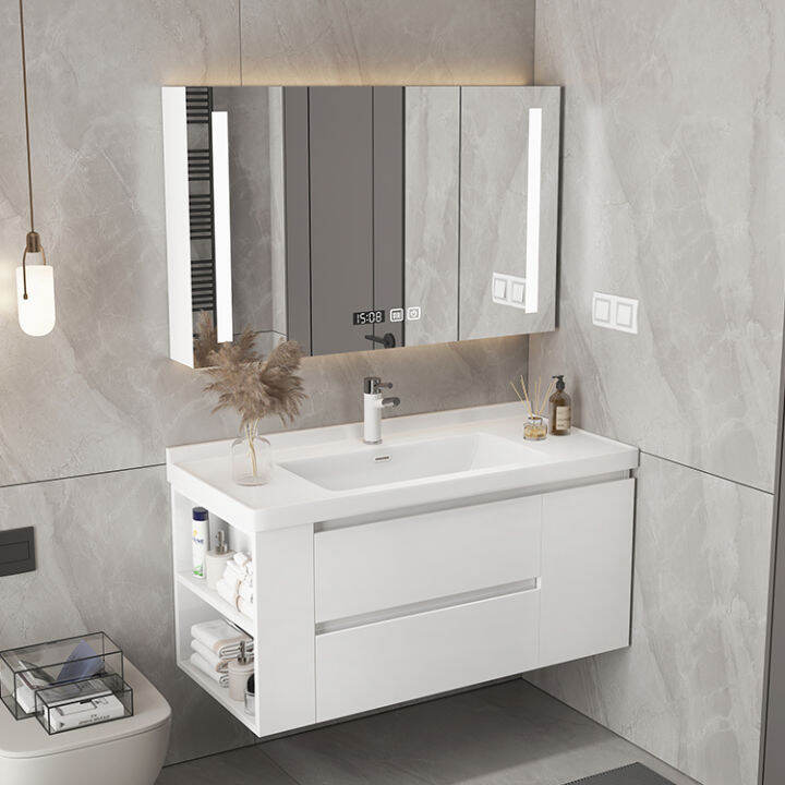 Japanese-Style Bright Paint Bathroom Cabinet Modern Minimalist White ...