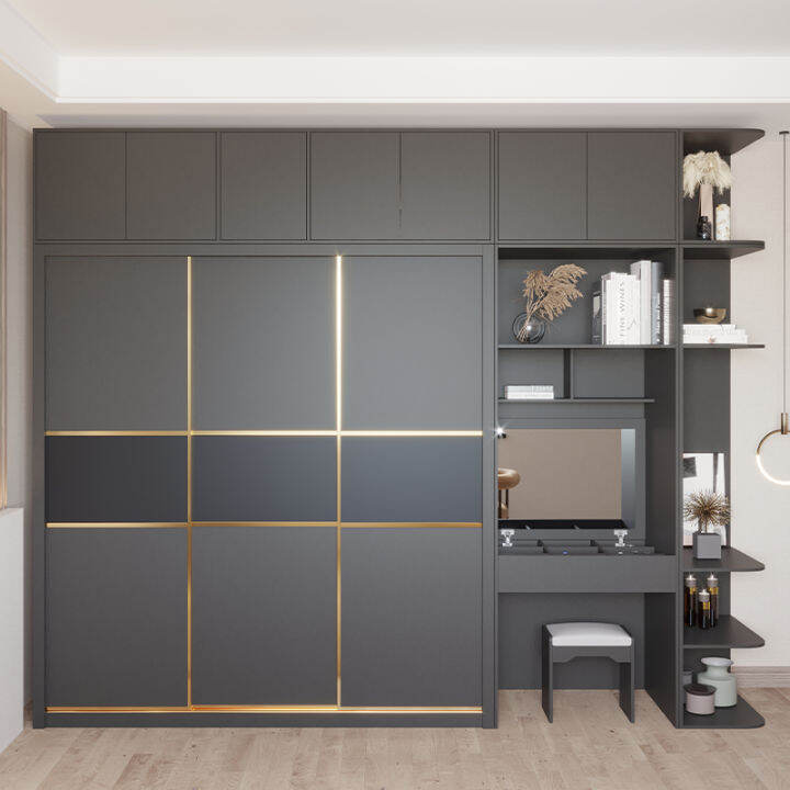 Sliding Door Wardrobe Modern Light Luxury Bedroom Sliding Door Storage Wardrobe With Dressing 6332