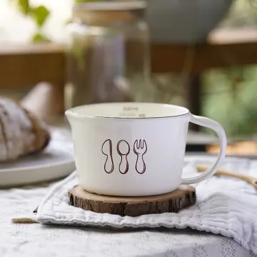 Japanese style porcelain enamel measuring cup scale milk coffee