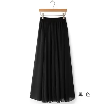 34026H62 - Chân váy voan đen hoa trắng, nhún tầng, xòe lệch.. Thời trang nữ  Toson