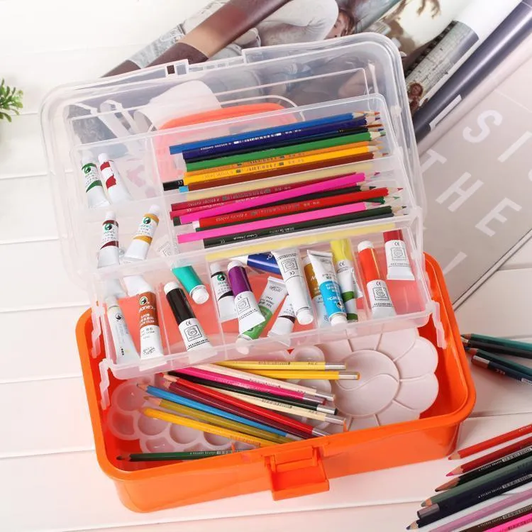 Plastic Three-Layer Storage Box Case Desk Organizer Art Tool box