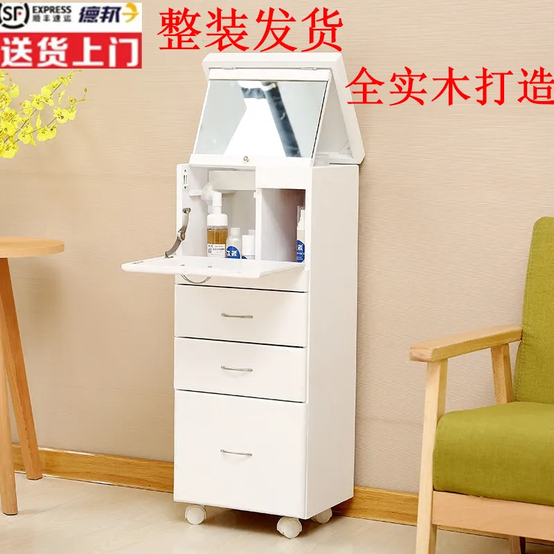 Mini dressing table bedroom flip mobile solid wood small makeup table bay  window makeup storage cabinet Japanese-style economy