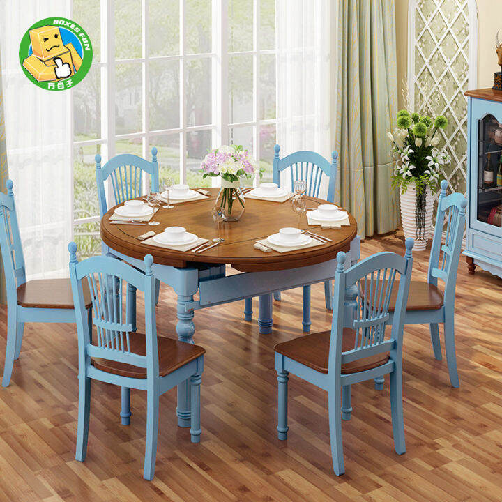 American Country round Dining Table and Chair Foldable Retractable