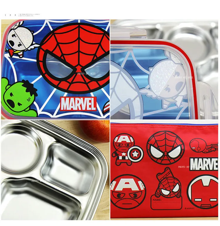 Korean Import Spider-Man Children Cartoon 304 Stainless Steel Plate  Elementary School Lunch Box Bento Box Compartment with Lid