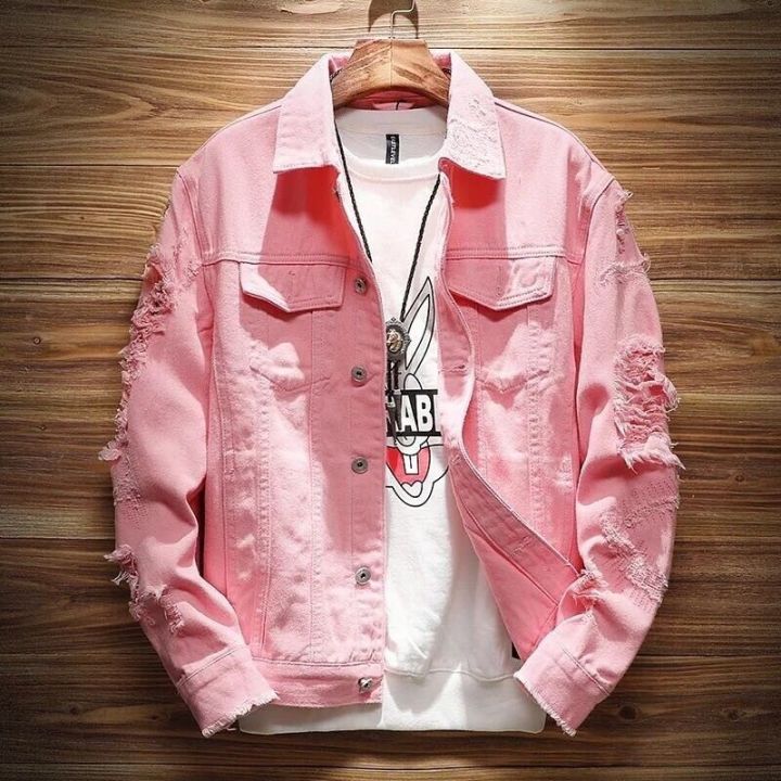 Pink ripped clearance jean jacket