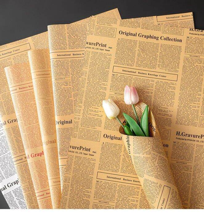 Flower Bouquet Wrapping Paper Vintage English Newspaper Brown Packing