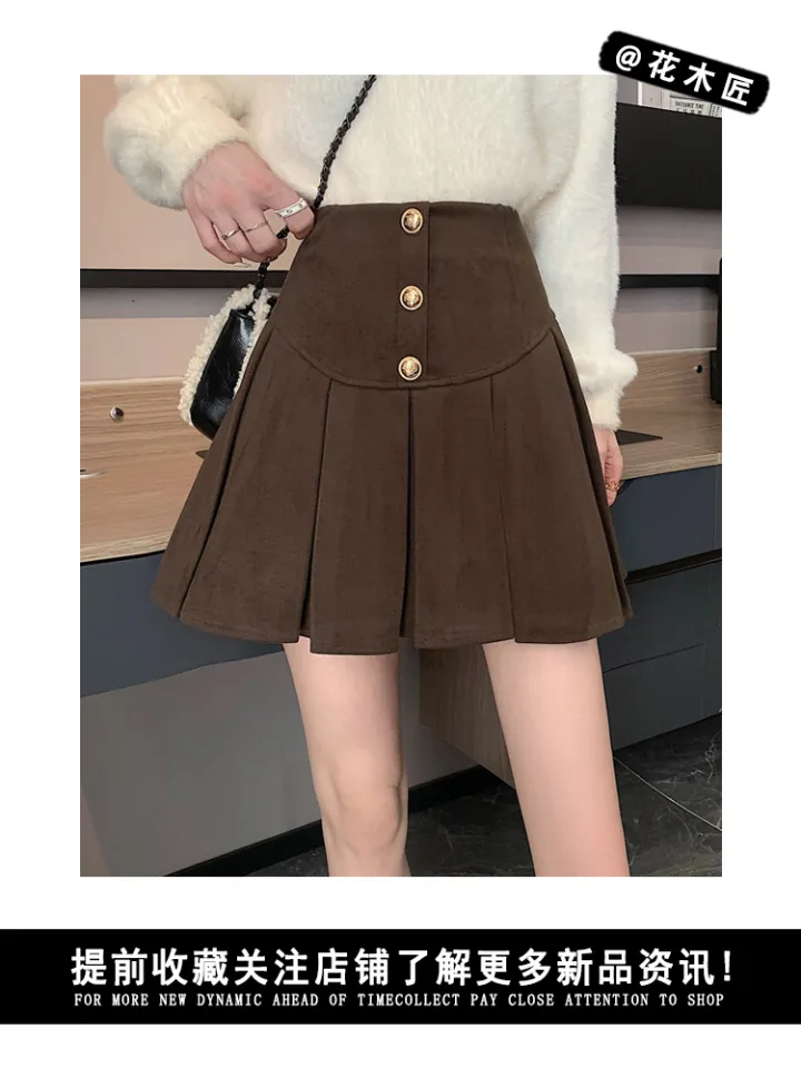 Thick Wool Pleated Skirt Women's Early Autumn 2023 New Black Skirt