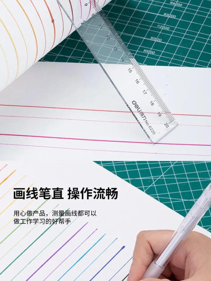 Deli 6220 20CM Transparent Plastic Ruler Multifunction DIY Drawing