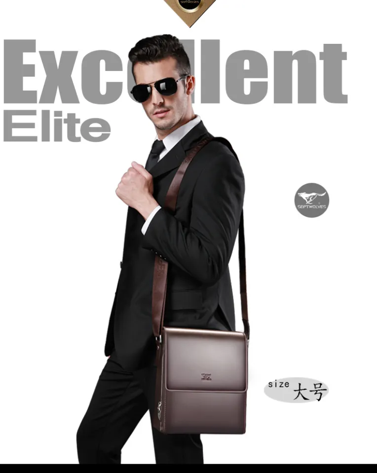 China Brand Septwolves Youth Men quality Handbag Geniune Leather Briefcase  Man Business Casual Clutch Bag Soft Leather valise