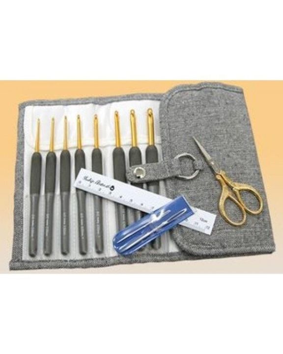 AnekaBenang - Hakpen (Jarum Rajut) Tulip ETIMO Abu-Gold / ETIMO Grey  Crochet Hooks - SET