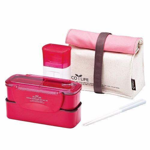 Lock & Lock Slim Lunch Box with Bag and water Bottle Pink Color