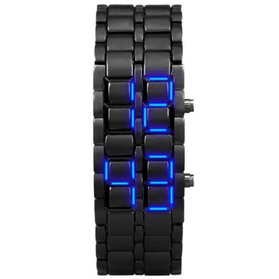 Aidis กันน้ำไฟ LED นาฬิกาผู้ชายแบบดิจิตอลเลขฐานสองอิเล็กทรอนิกส์สีดำสีน้ำเงินสายรัดข้อมือสแตนเลสสตีล