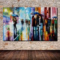 Rainy Day Scenery Painting Hand Painted Oil Painting Modern Home Wall Art Decoration