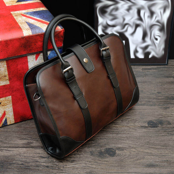 Vintage Briefcase Essentials For Men Genuine Leather Handbag Commuter
