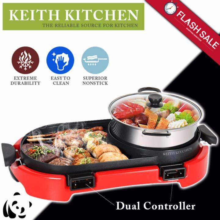 DualTemperature Control 2 in 1 Multifunction Korean BBQ Electronic Pan Grill Teppanyaki