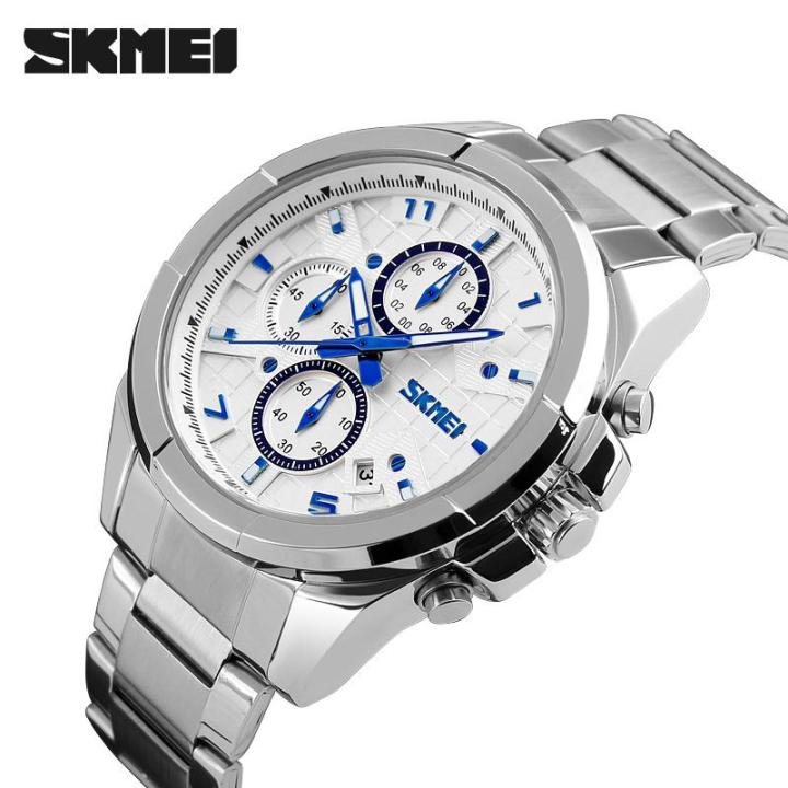 skmei-9109คุณภาพสูงแฟชั่นของผู้ชายลำลองกันน้ำ50เมตร-นาฬิกาควอทซ์แบรนด์หรูนาฬิกาข้อมือธุรกิจสแตนเลสชาย