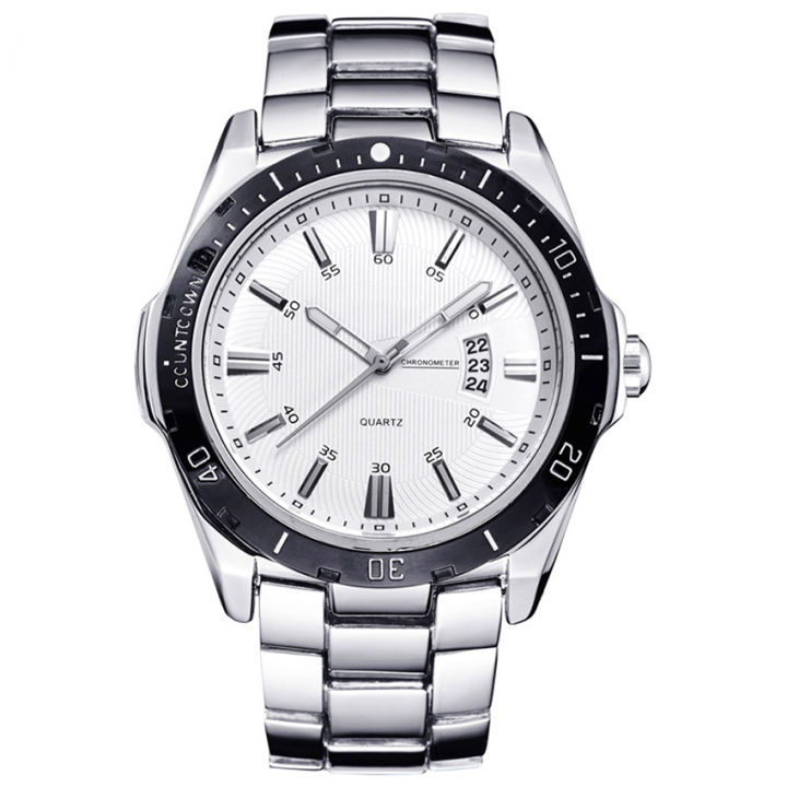 นาฬิกาควอตซ์อนาล็อกหน้าปัดวันที่หน้าต่างขนาดใหญ่ของผู้ชาย-tc012แบรนด์แฟชั่น-ttlife-สีขาว
