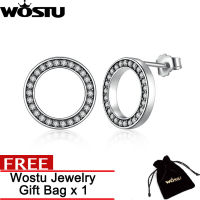 WOSTU Forever Clear CZ 925เงินสเตอร์ลิงวงกลมรอบต่างหู Cubic Zirconia เครื่องประดับ Fine ZBBS437