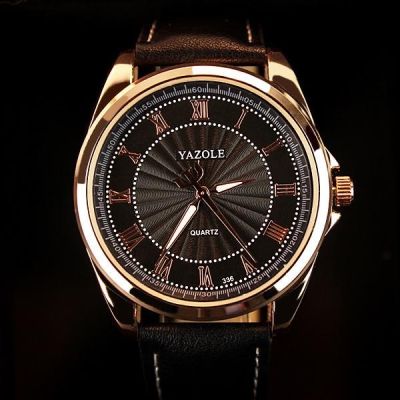 นาฬิการะบบควอทซ์สีดำธุรกิจขนาดโรมันของผู้ชาย YAZOLE 336