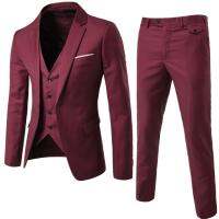 Fashion Korean Style Men Business Suit Set Formal Suits Pants Vest Full Set Slim Fit Men Wedding Suit (Blazer&amp;Trousers&amp;V