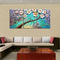 Barocco 3 Pieces Hand Painted Oil Painting White Flowers Tree Painting Modern Home Wall Decoration No Framed